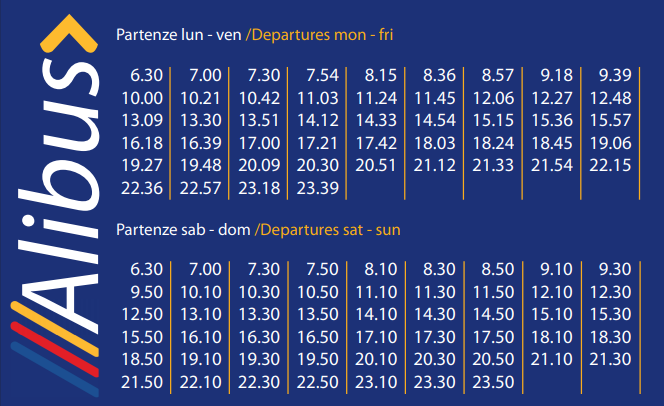 alibus timetable from the airport