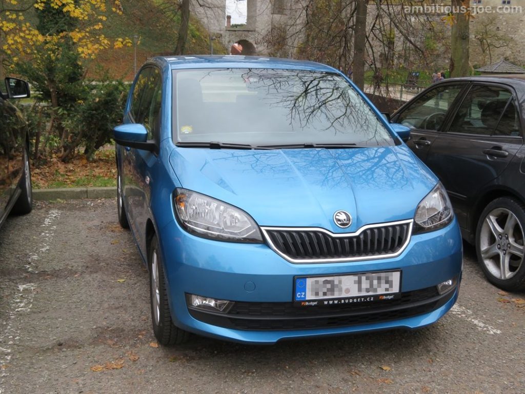 Parking at Český Krumlov, Skoda citigo budget rentacar